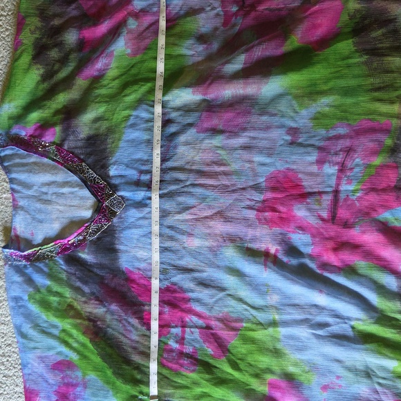 Embellished Floral Patterned Flowy Gauze Cover-up V-Neck Swim Dress - Picture 8 of 11